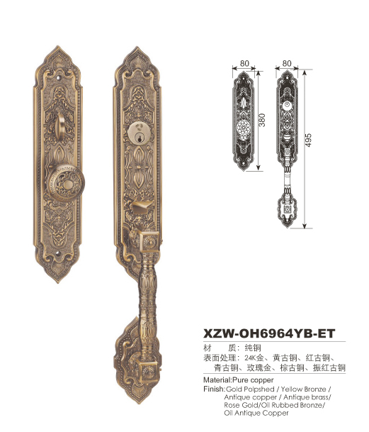 XZW-OH6964YB-ET,豪华欧式纯铜大门锁,欧式锁具,木门锁,古铜锁,金色大锁体